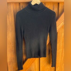 Jamie Scott Black Ribbed Long Sleeve Turtleneck Sweater Women’s Top 100% Cotton